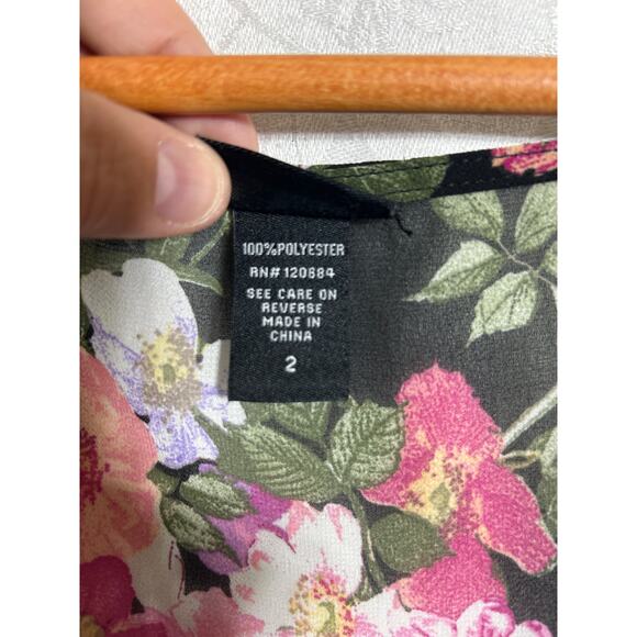 Torrid Top 2 2X Black Pink Floral Sheer Button Up Whimsigoth Fairy Goth Flowy - Picture 9 of 11